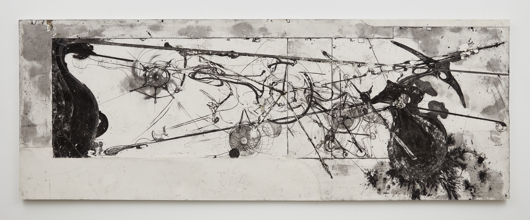 Jan Hüskes, <i>Untitled</i>, 2022. Intaglio and wax on polymer plaster composite, 37 x 103 1/2 in (94 x 263 cm)